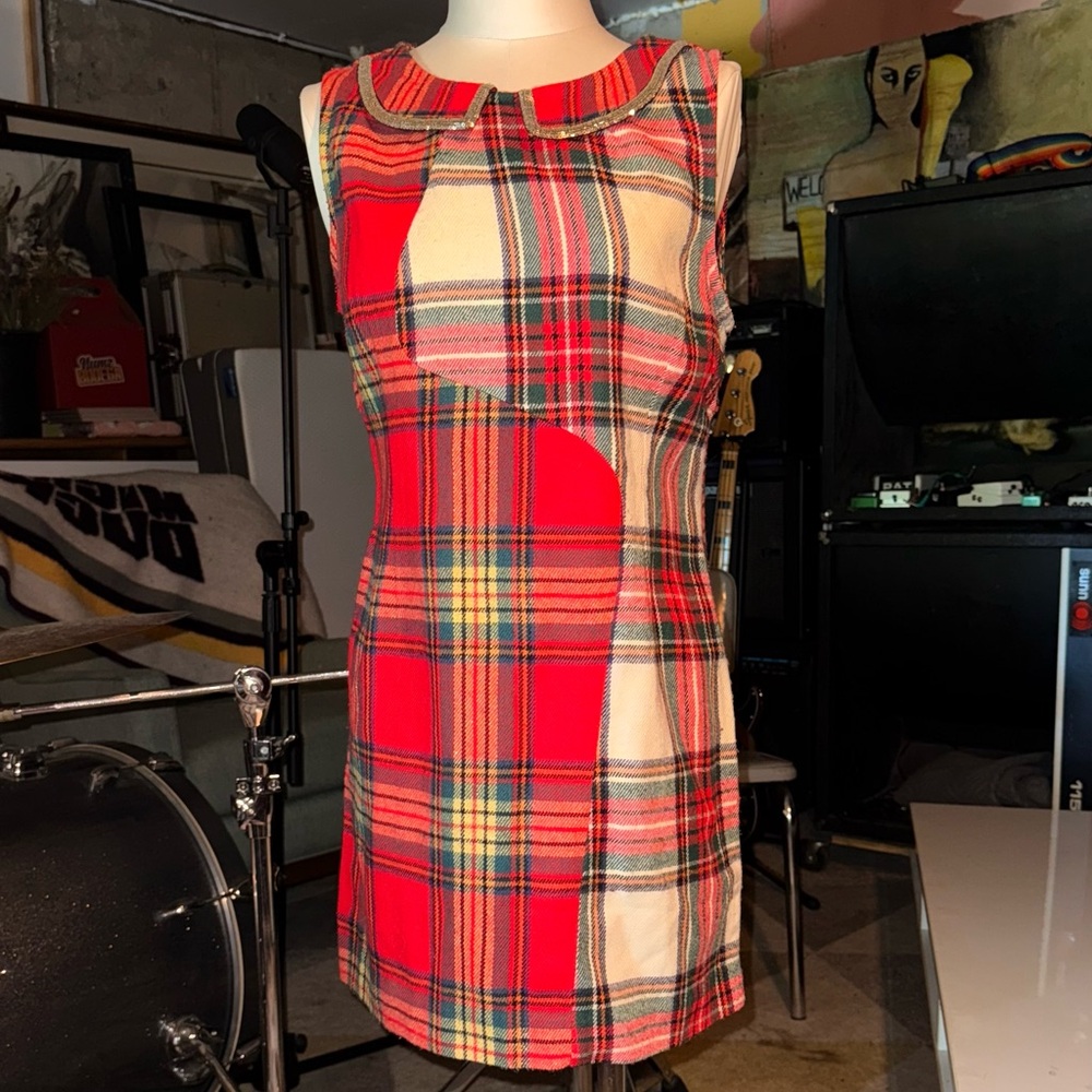 Vera Wang Red and Gold Plaid Dress